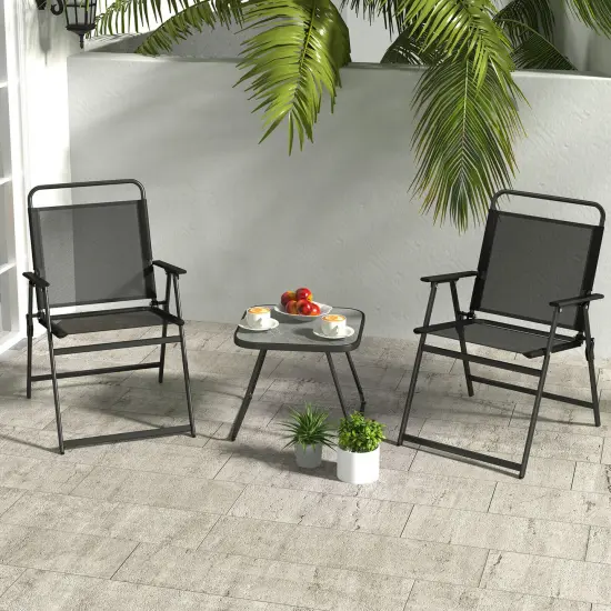 3 Pieces Patio Folding Conversation Chairs and Table-Black {2}