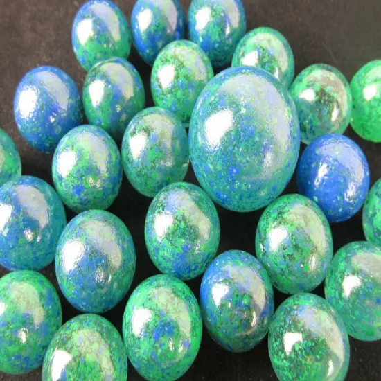25 Glass Marbles EARTH Green/Blue Speckled game pack Shooter {4}