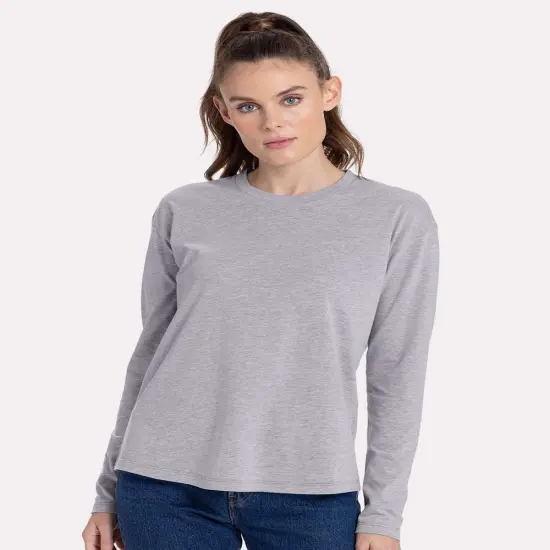 Next Level&reg; Women's Cotton Relaxed Crew Neck Long Sleeve T-Shirt White {3}