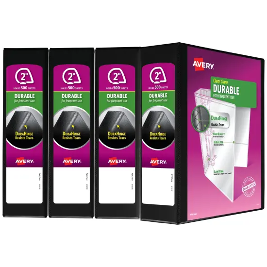 Avery Durable View 3 Ring Binders, 2" Slant Rings, 4 Black Binders (05739) {1}