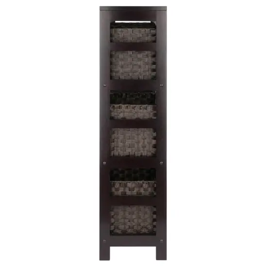 Contemporary Home Living 7 Pc Storage Shelf with 6 Foldable Woven Baskets - 42" - Espresso and Chocolate Brown {4}