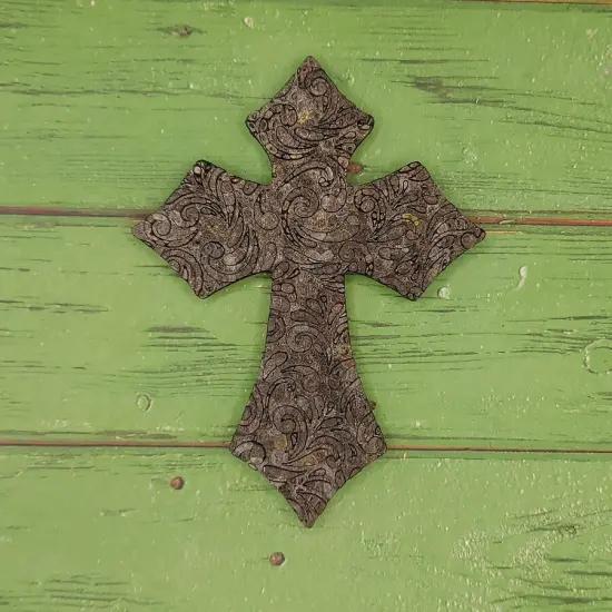 Pointy Cross with Floral Leather Pattern Silicone Freshie Mold {2}