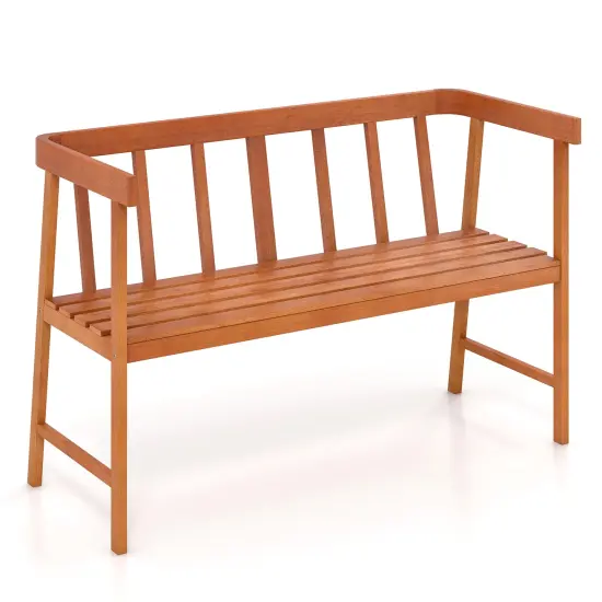 Outdoor Acacia Wood Bench with Backrest and Armrests {3}