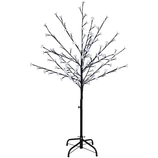 Northlight LED Lighted Sakura Cherry Blossom Artificial Tree - 4' - Pure White Black {4}