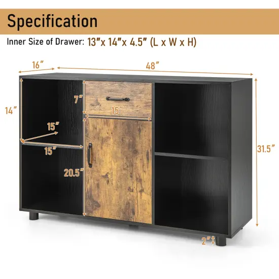 Costway Farmhouse Buffet Sideboard Coffee Bar File Cabinet Console Table with Drawer Cubby {3}