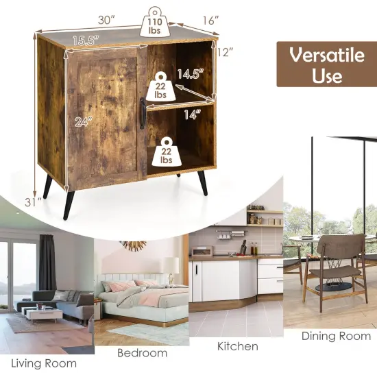 Mid-century Storage Cabinet with Single Door and Adjustable Shelves-Rustic Brown {4}