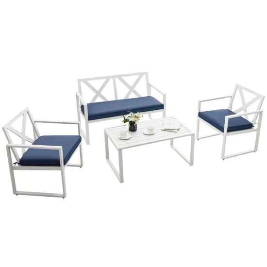 4 Pieces Outdoor Conversation Set with Sturdy Steel Frame {6}