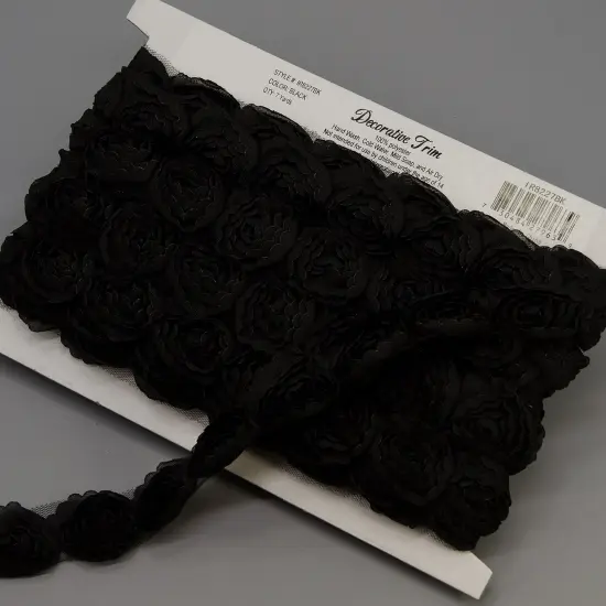 5 Yards of Rosalinda 1 1/2" Circular Floral Trim | 5 yard cut Black {3}