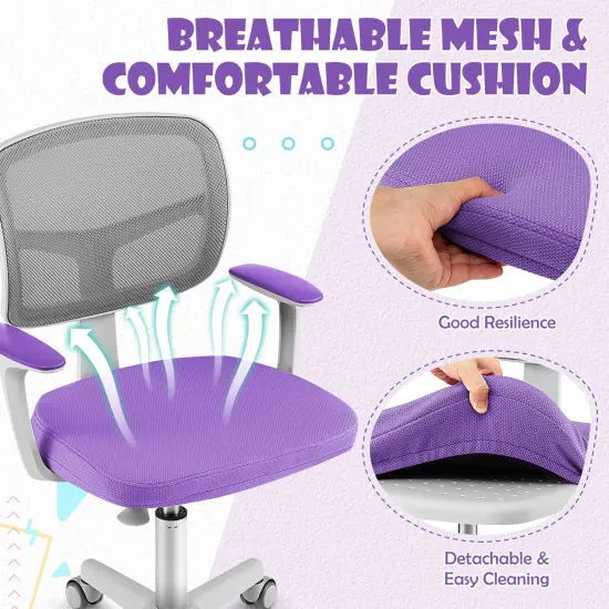 Adjustable Desk Chair with Auto Brake Casters for Kids Purple {5}