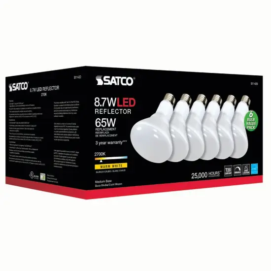 6Pk - Satco 8.7w 120v LED Bulb BR30 E26 Base 700lm 2700k Warm White - 65w-equiv {2}