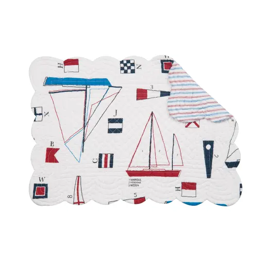 Windward Port Sail Boat Nautical Cotton Quilted Reversible Patriotic Placemats Set of 6, 13" x 19" {1}