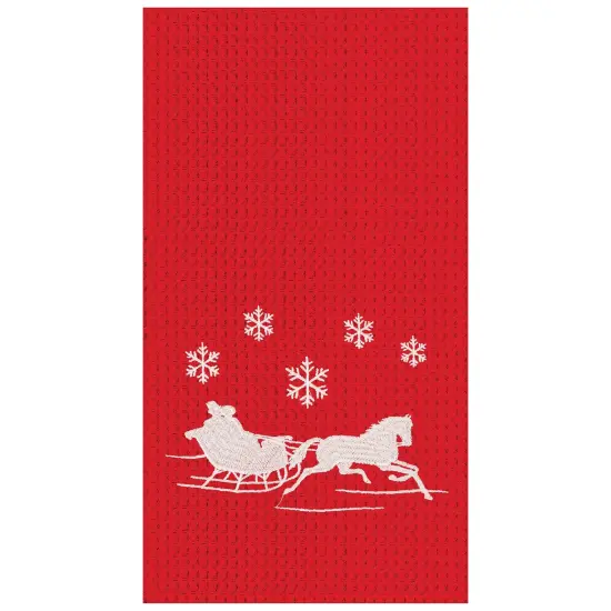 Sleigh Ride Embroidered Waffle Weave Cotton Kitchen Towel 1 {1}