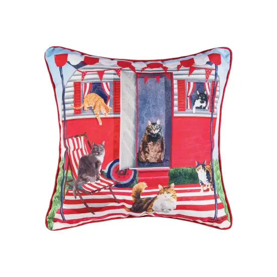 Cat Caravan 4th of July Patriotic Printed Cotton Square Throw Pillow, 18" x 18" Large {1}