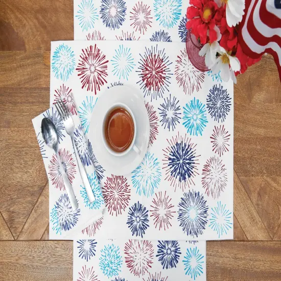 Patriotic Red & Blue Firework Sparkle 4th of July Cotton Tabletop Placemats, Set of 6, 14" x 20" {4}