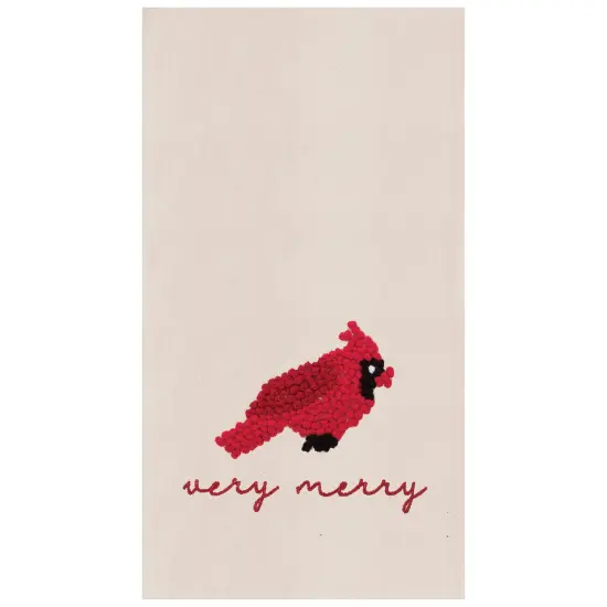 Very Merry Cardinal Embroidered Flour Sack Cotton Kitchen Towel {1}