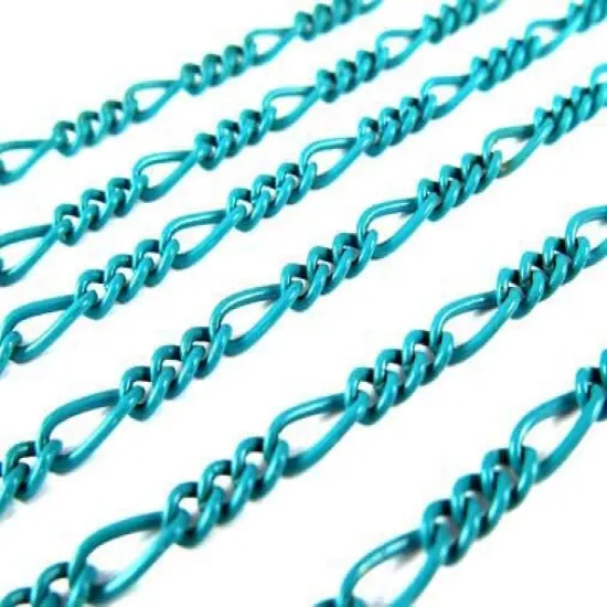 Turquoise Blue Enamel Figaro Curb Chain (3') (C917) {3}