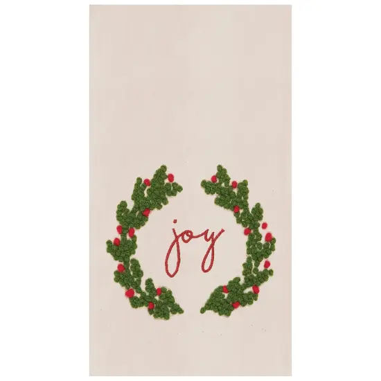 Joy Wreath Flour Sack Embroidered Cotton Kitchen Towel {1}