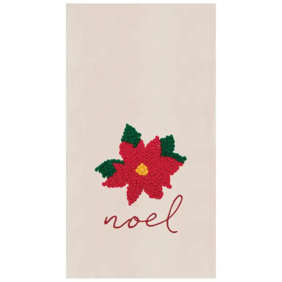 Noel Poinsettia Embroidered Flour Sack Cotton Kitchen Towel {1}