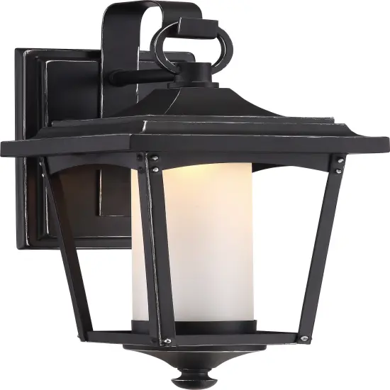 Nuvo Essex 11w LED Small Wall Lantern w/ Etched Glass in Sterling Black Finish {1}