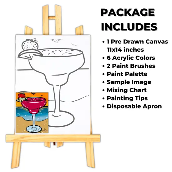 DIY Canvas Art Kit for Adults Beginner 11x14 inch-Colorful, Acrylic Paint, Margarita On The Beach {2}