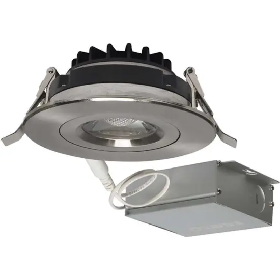 12 watt LED Direct Wire Downlight Gimbaled 4 inch 3000K 120 volt Dimmable Round Remote Driver Brushed Nickel {1}