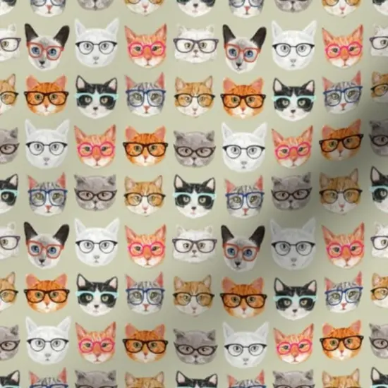 Various Fabrics by the Yard or Fat Quarter Cats Cat Hipster Animals Cute Retro Geek Kitties Kitten Animal Pets Pet Glasses Custom Printed Fabric by Spoonflower {7}
