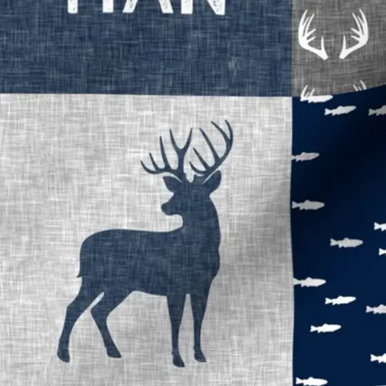 Various Fabrics by the Yard or Fat Quarter Little Man Navy Blue Gray Buck Antlers Hunting Quilt Topper Wholecloth Custom Printed Fabric by Spoonflower {7}
