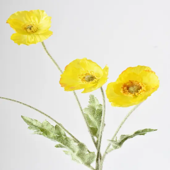 24" Faux Yellow Poppy Stem {3}