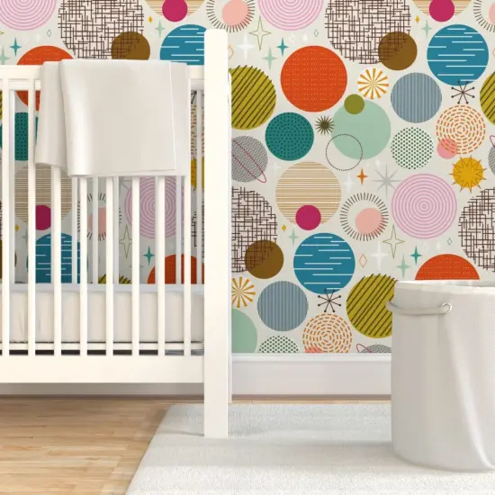 Pre-Pasted Wallpaper 2FT Wide Mid Century Modern Atomic Age Retro Space Galaxy Sci Fi Outer Planets Custom Pre-pasted Wallpaper by Spoonflower {7}