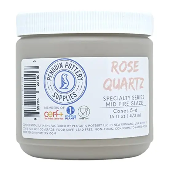 Penguin Pottery - Specialty Series - Rose Quartz - Mid Fire Glaze, High Fire Glaze, Cone 5-6 for Mid Fire Clay, High Fire Clay - Ceramic Glaze Pottery (1 Pint | 16 oz | 473 ml) {6}