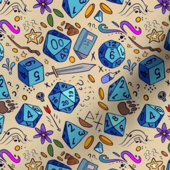 Various Fabrics by the Yard or Fat Quarter Blue Fantasy Illustration Sword Dice Dragons Custom Printed Fabric by Spoonflower {7}