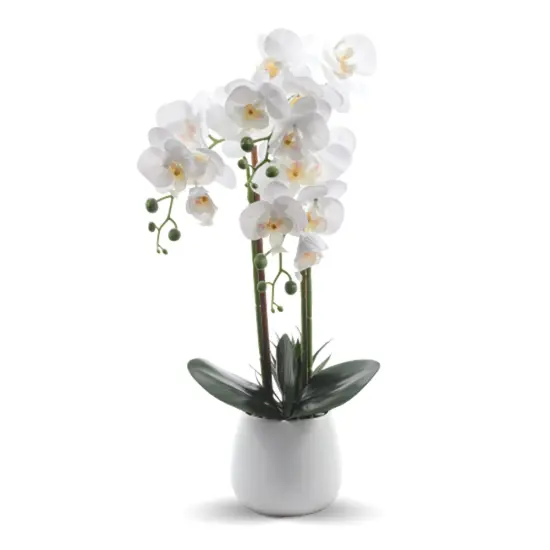 Fake Flowers with Vase, Faux Orchid, Artificial Flowers in Vase, Fake Orchid Fake Plant, Artificial Orchids, Artificial Plants for Home Decor Indoor, Orquideas Artificiales Grandes - White {3}