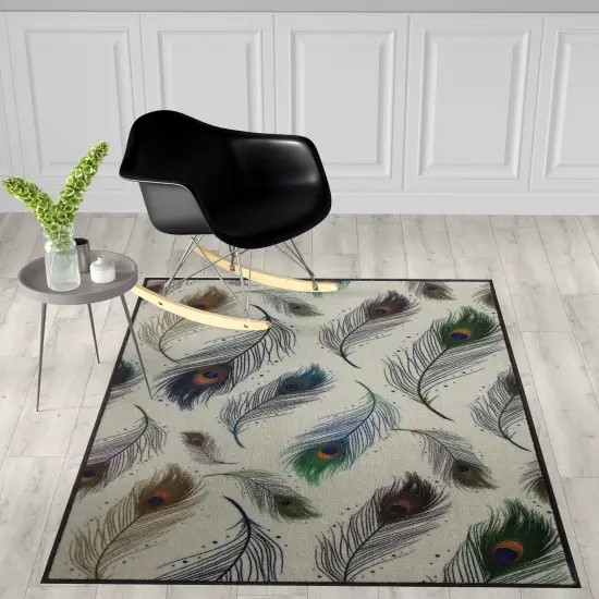 Deerlux Modern Animal Print Living Room Area Rug with Nonslip Backing, Peacock Pattern, 8 x 10 Ft Large {4}