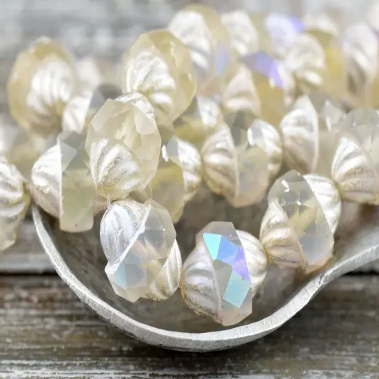 *15* 11x10mm Antique Silver AB Washed Crystal Faceted Turbine Beads {4}