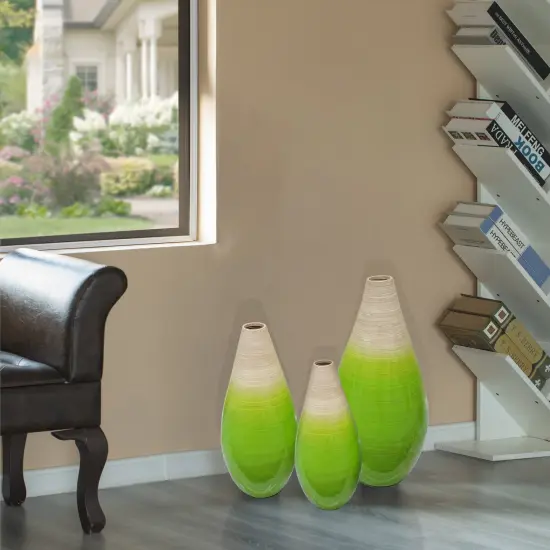 Contemporary Bamboo Floor Flower Vase Tear Drop Design for Dining, Living Room, Entryway Decoration Fill It with Dried Branches or Flowers, Green {5}