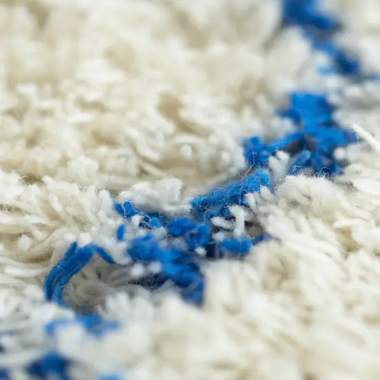 Handwoven Multicolored Geometric Trellis Plush Wool Shag Area Rug, 3' x 5' {6}