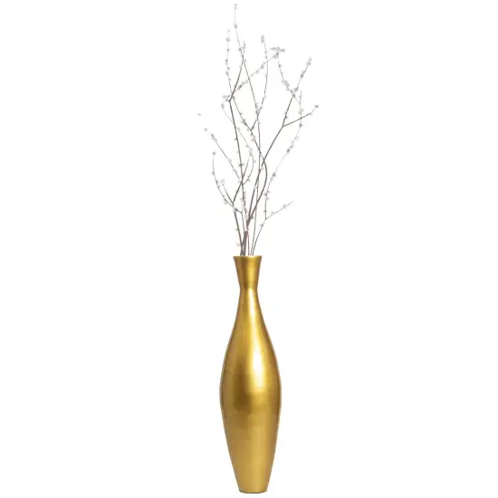 Tall 43 Inch Modern Bamboo Narrow Trumpet Floor Vase - Elegant Home Decoration, Modern Accent Piece, Living Room Decor, Handcrafted Bamboo Art, Contemporary Interior Design, Unique Tall Vase Gold Small {1}
