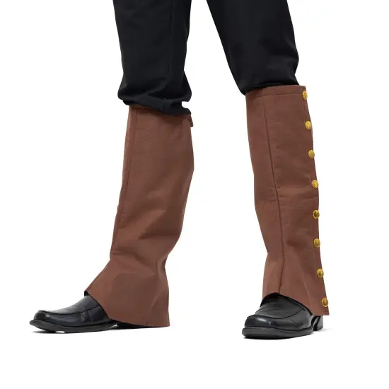 Faux Suede Steampunk Boots - Over The Shoe Brown Costume Boots Accessories with Gold Buttons for Medieval and Renaissance Costumes for Adults and Children {4}