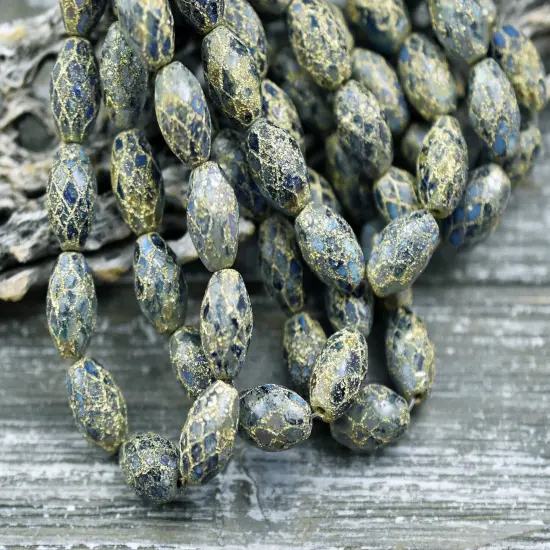 *6* 12x8mm Gold Washed Green Cobalt Fire Polished Faceted Oval Beads {5}