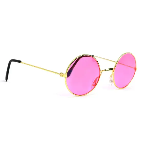 Pink Round Hippie Glasses - Pink 60's Style Hipster Circle Sunglasses - 1 Pair {1}