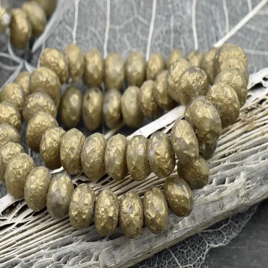 *25* 6x8mm Antique Bronze Washed Etched Crystal Fire Polished Rondelle Beads {5}