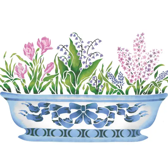 Small Spring Bulbs in Porcelain Bowl Wall Stencil | 2562 by Designer Stencils | Floral Stencils | Reusable Art Craft Stencils for Painting on Walls, Canvas, Wood | Reusable Plastic Paint Stencil for Home Makeover | Easy to Use & Clean Art Stencil {2}