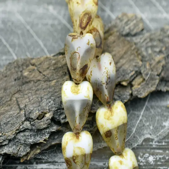 *6* 13x16mm Matte Crystal & Off White Picasso Heart Beads {1}