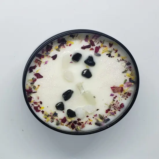 Twin Flame Divine Union Crystal 8 Oz Candle hand poured with soy wax/essential oils, dried flowers, and energized crystals of protection Love Spell Scent {2}