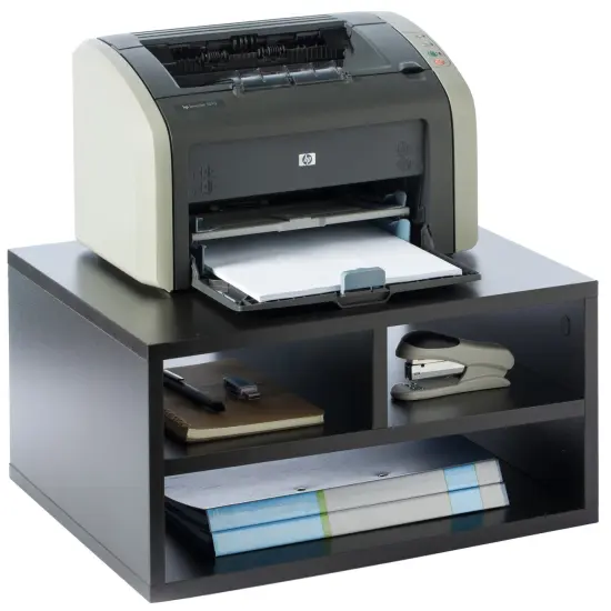 Printer Stand Shelf Wood Office Desktop Compartment Organizer Black {1}