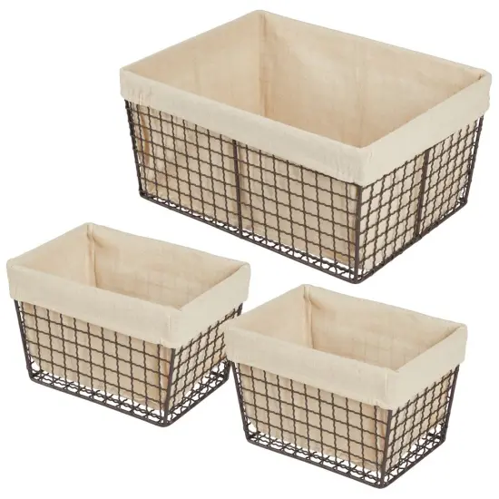 mDesign Metal Household Storage Basket with Fabric Liner, Set of 3 {4}