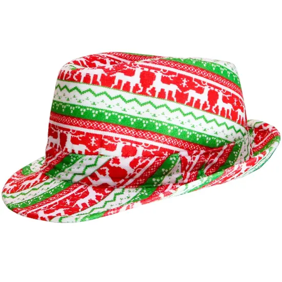 Ugly Sweater Fedora Hat - Funny Christmas Holiday Red and Green Ugly Sweater Party Hat for Adults and Kids {1}