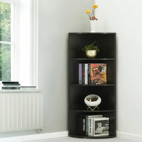 Durable 4-Tier Wooden Corner Bookshelf, Perfect for Tiny Home, Office Space, Living Room, Shelves for Bedroom, Classroom, and Library Shelving Needs Black {3}