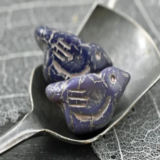 *6* 11x22mm Gold Washed Opaque Plum Bird Beads {3}