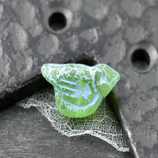 *6* 11x22mm Turquoise Washed Matte Green Apple Bird Beads {2}